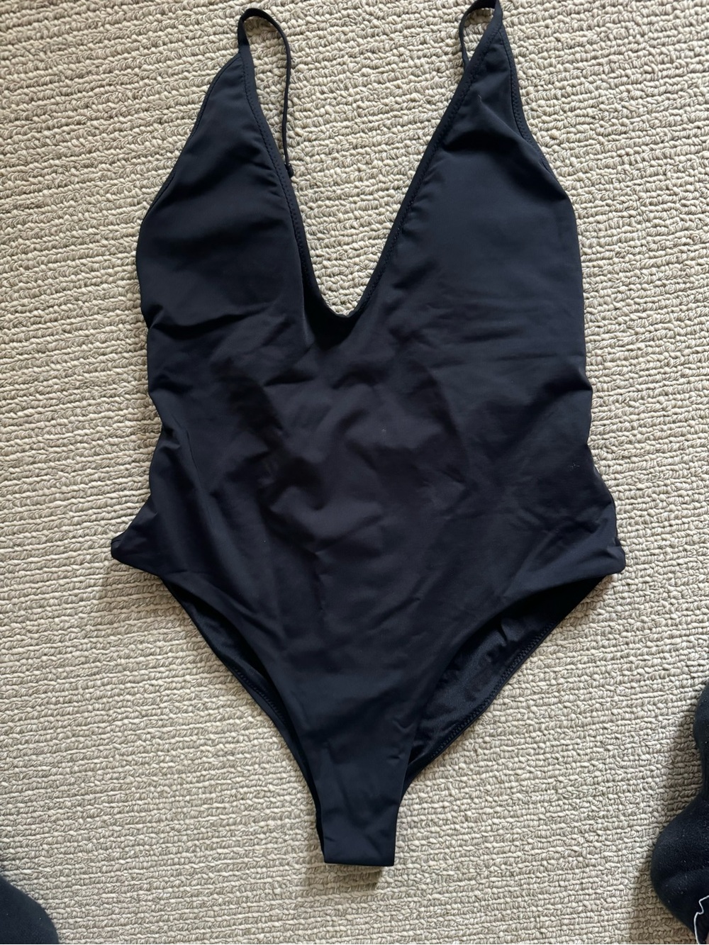 Zara Black Deep V One-Piece Swimsuit